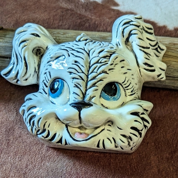 1950's Ceramic Black/White Puppy Dog Planter - Picture 3 of 14